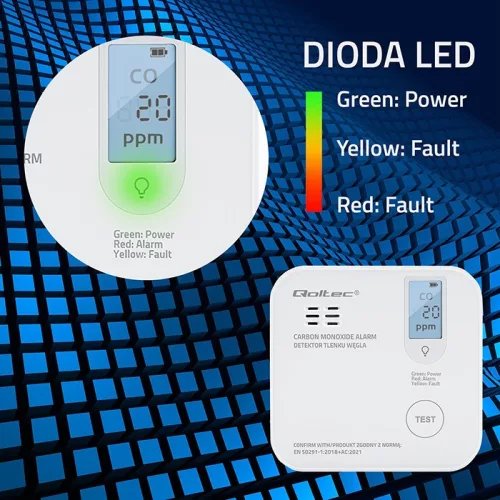 Szén-monoxid érzékelő elemmel | 85dB riasztó | LED