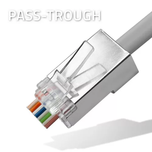 Átvezető dugó RJ45 csatlakozó | cat5e | ftp | áteresztő | aranyozott érintkezők | 100 darab