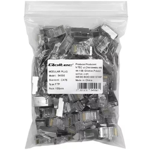 RJ45 moduláris csatlakozódugó | cat6 | ftp | aranyozott érintkezők | 100 darab