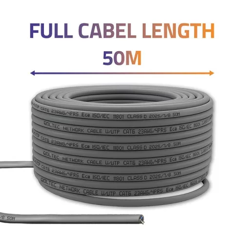 UTP csavart érpáras hálózati patch kábel | réz-cu | cat6 | nagysebességű 1gb/s | lan | 50m | szürke