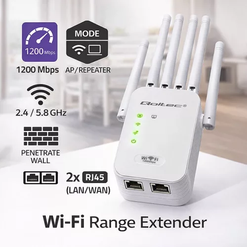 Wi-Fi jelerősítő 5 | jelerősítő | hozzáférési pont | ac1200 mb/s | 6 antenna | 2xrj45 | 128mb