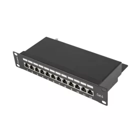   12 portos patchpanel, 1u, 10' hüvelykes, 6-os kategóriájú, árnyékolt, fekete