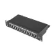 12 portos patchpanel, 1u, 10' hüvelykes, 6-os kategóriájú, árnyékolt, fekete