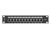 12 portos patchpanel, 1u, 10' hüvelykes, 6-os kategóriájú, árnyékolt, fekete