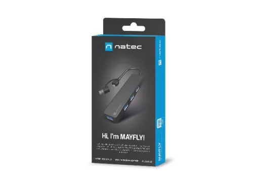 Mayfly 4 portos USB-C hub, fekete + USB-A adapter