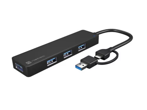Mayfly 4 portos USB-C hub, fekete + USB-A adapter