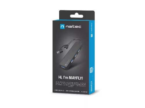 Mayfly 4 portos USB-C hub, fekete + USB-A adapter