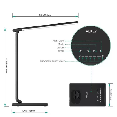 Lt-t10 fekete LED érintőképernyős asztali lámpa | 12 W | 3000-6500 K | 7 fényerő-szabályozási szint | 5 világítási mód