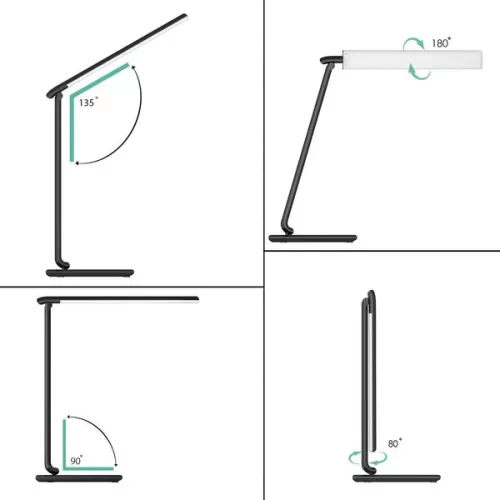 Lt-t10 fekete LED érintőképernyős asztali lámpa | 12 W | 3000-6500 K | 7 fényerő-szabályozási szint | 5 világítási mód