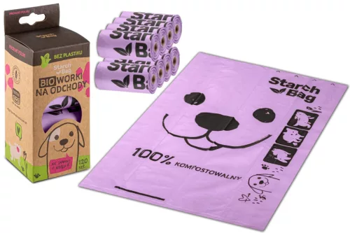 Keményítős biotasakok 8 tekercs x 15 db, lila színben