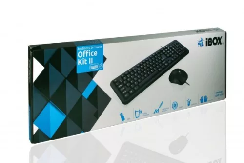 iBox Office Kit II billentyűzet és egér szett Optikai USB IKMOC2005070U (USB 2.0; Fekete; Optikai)