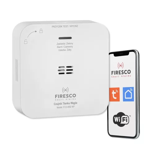 Tuya/WiFi szén-monoxid-érzékelő FCO-850 WF, Szén-monoxid-érzékelő Wi-Fi kommunikációval, Tuya / Smart Life, Autonóm szén-monoxid-érzékelő