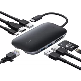  CB-C71 alumínium USB-C hub | 8 az 1-ben | RJ45 Ethernet 10/100/1000 Mbps | 3xUSB 3.1 | HDMI 4k@30Hz | SD és MicroSD | USB-C tápellátás 100 W