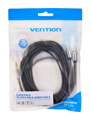 Audio kábel 3,5 mm-es apa - 2 RCA apa 5 m, fekete