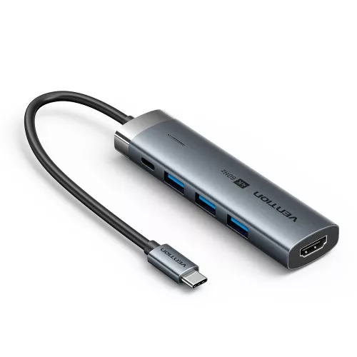5 az 1-ben vention usb-c elosztó 100w PD 5gbps 4k@60hz ezüst
