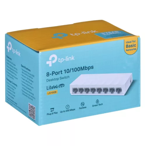 TP-Link TL-LS1008 kapcsoló, 8 db RJ45 porttal, 10/100 Mb/s sebességgel (automatikus sebességegyeztetés, automatikus mdi/mdix)