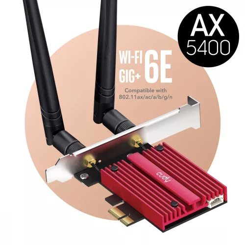 Hálózati kártya cudy we3000s AX5400 wi-fi 6 + bt 5.2 intel AX210 pcie hűtőborda