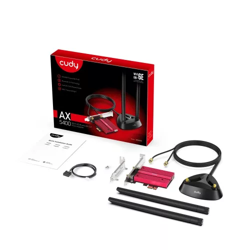 Hálózati kártya cudy we4000 ax5400 wi-fi 6/6e bt 5.2 intel ax210ngw pcie hűtőborda + antenna kábelen