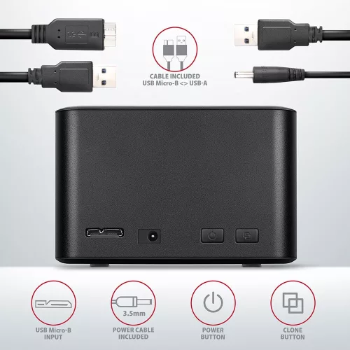 ADSA-D25 mini dokkolóállomás USB 3.2 Gen 1 - 2x SATA 6G 2.5" SSD/HDD klón