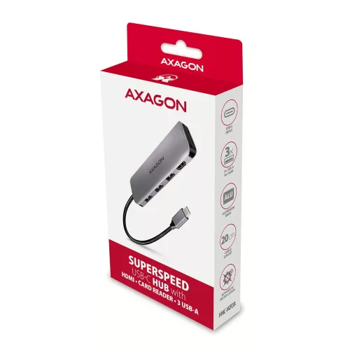 HMC-HCR3A többportos elosztó 3x USB-A + HDMI + SD/MicroSD, USB-C 3.2 Gen1, 20 cm-es USB-C kábel
