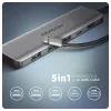 HMC-5H multiportos USB hub 5 az 1-ben, 5 Gbps, 3x USB-A, HDMI 4k/30Hz, PD 100W, 100cm USB-C kábel