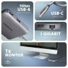 HMC-5HL multiportos USB hub 5 az 1-ben, 5 Gbps, 2x USB-A, HDMI 4k/60Hz, Glan, PD 100W, 15 cm-es USB-C kábel