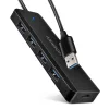 Hue-c1a 4 portos 5 Gbps sebességű utazó USB hub, USB-C tápbemenet, 19 cm-es A típusú kábel, USB-C kiegészítő tápellátás