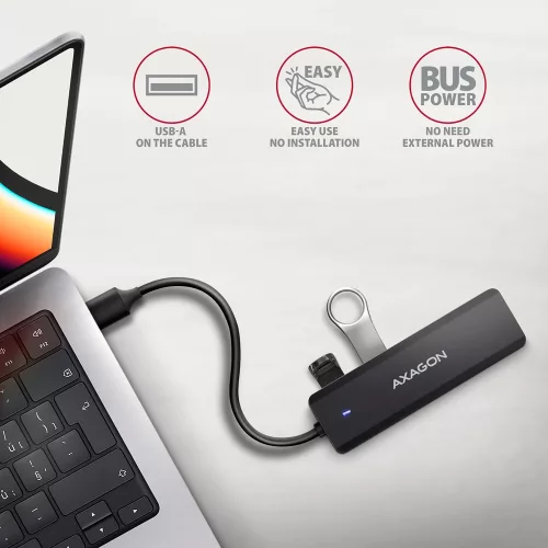 Hue-c1a 4 portos 5 Gbps sebességű utazó USB hub, USB-C tápbemenet, 19 cm-es A típusú kábel, USB-C kiegészítő tápellátás