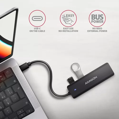 Hue-c1c 4 portos 5 Gbps utazó USB hub, USB-C tápbemenet, 19 cm-es C típusú kábel, USB-C kiegészítő tápellátás