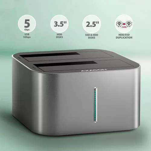 ADSA-DC dokkolóállomás USB 3.2 Gen 1 - 2x SATA 6G 2.5"/3.5" SSD/HDD