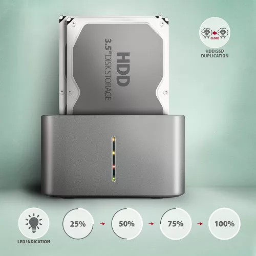 ADSA-DC dokkolóállomás USB 3.2 Gen 1 - 2x SATA 6G 2.5"/3.5" SSD/HDD
