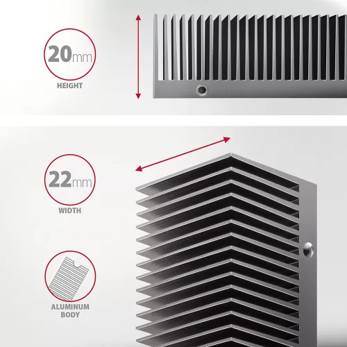 Clr-m2xt alumínium passzív hűtő M.2 SSD meghajtókhoz, alumínium ház, szilikon hővezető párnák, 24 mm magasság