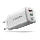 Acu-dpq65w gan 65w fali töltő, 3x port (usb-a + dupla usb-c) PD3.0/qc4+/pps/apple, fehér