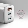 Acu-dpq65w gan 65w fali töltő, 3x port (usb-a + dupla usb-c) PD3.0/qc4+/pps/apple, fehér