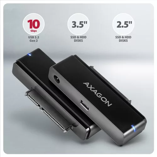 ADSA-FPX adapter USB-C 10Gbps SATA 6G 2.5/3.5 hüvelykes SSD/HDD FastPort X, hálózati adapterrel, 60 cm-es USB-C/USB-A kábellel