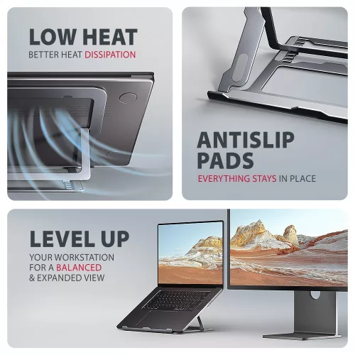 Standard alumínium laptopállvány 10-17,3 hüvelykes mérethez, 8 állítható pozíció, szürke