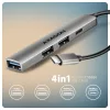 Hue-stc 4 portos elosztó 1x USB-A 5Gbps, 2x USB2.0 + 1x USB-C 2.0, 12 cm-es USB-C kábel