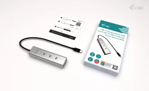 USB-C töltő hub fémből, 5 portos, USB-C videó 8k felbontással + 85 W-os tápellátással