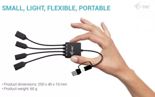 USB-C/USB-A hub kábel, 4 portos (2x USB-C, 2x USB-A)