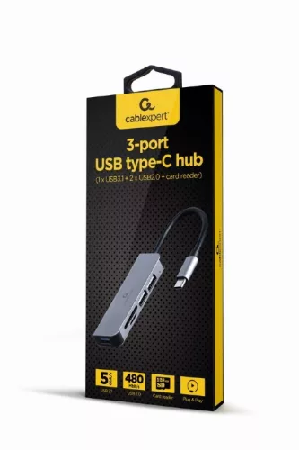 3 portos USB-C hub, USB 2.0x2, USB 3.0, kártyaolvasó