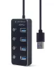 4 portos USB 3.1 (1. generációs) hub kapcsolókkal, fekete színben