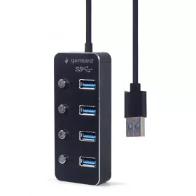   4 portos USB 3.1 (1. generációs) hub kapcsolókkal, fekete színben