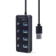 4 portos USB 3.1 (1. generációs) hub kapcsolókkal, fekete színben