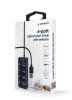 4 portos USB 3.1 (1. generációs) hub kapcsolókkal, fekete színben