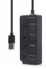 4 portos USB 2.0 hub kapcsolókkal, fekete