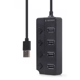 4 portos USB 2.0 hub kapcsolókkal, fekete