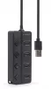 4 portos USB 2.0 hub kapcsolókkal, fekete
