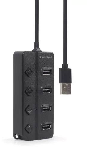 4 portos USB 2.0 hub kapcsolókkal, fekete