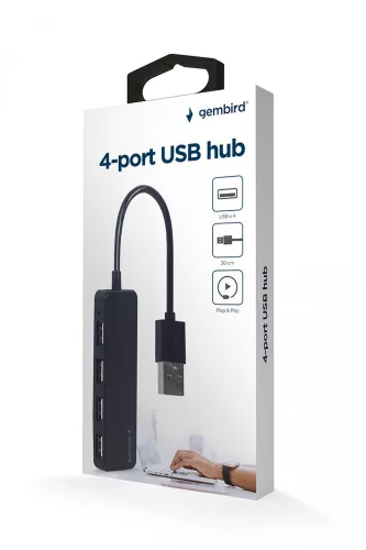 USB 2.0 hub 4 portos, fekete