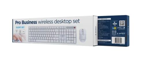 Gembird vezeték nélküli billentyűzet + egér szett Silent Key Pro Business, fehér, amerikai kiosztás